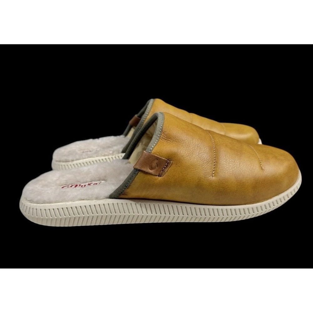Size 12 - Olukai Mens Slippers Mua 'lli Slides Sandal Shoes Shearling Lined - Picture 2 of 8